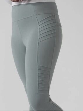 Athleta Delancey Moto Tight Womens Sz Med Green Leggings Athletic Yoga